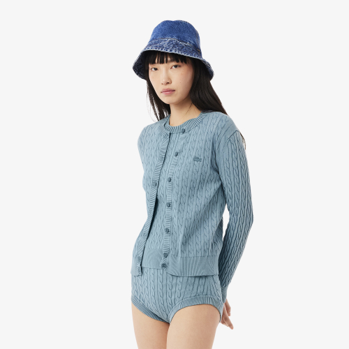 Washed Effect Cable Knit Cardigan