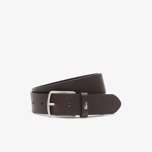 Grained Leather Croc Accent Belt