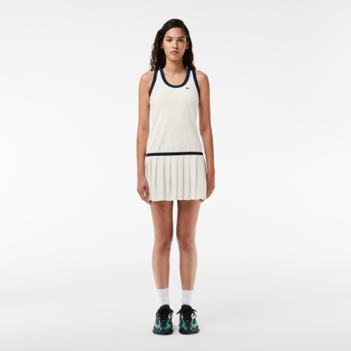 Contrast Trim Pleated Skirt Terry Dress