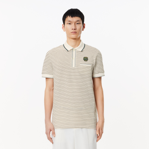 Striped Cotton Pique Heritage Badge Polo Shirt