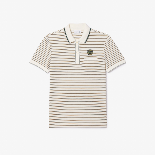 Striped Cotton Pique Heritage Badge Polo Shirt