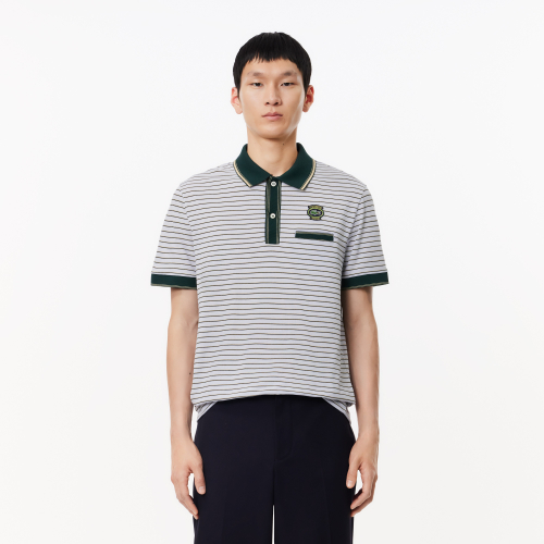 Striped Cotton Pique Heritage Badge Polo Shirt