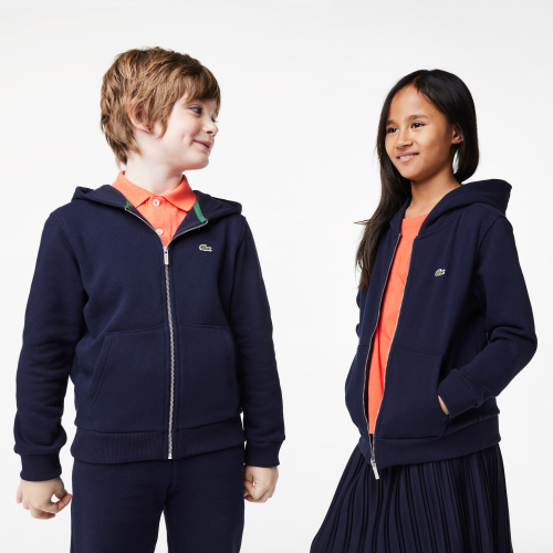 Kids' Lacoste Kangaroo Pocket Hooded Zippered Sweatshirt